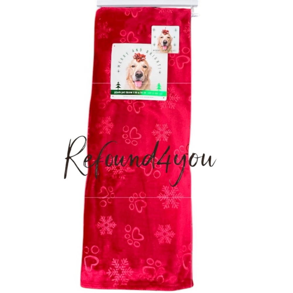 PETS - Deck The Paws - ‘Paws & Snowflakes- Red’ Plush throw. 50“ x 70“ NWT Firm!